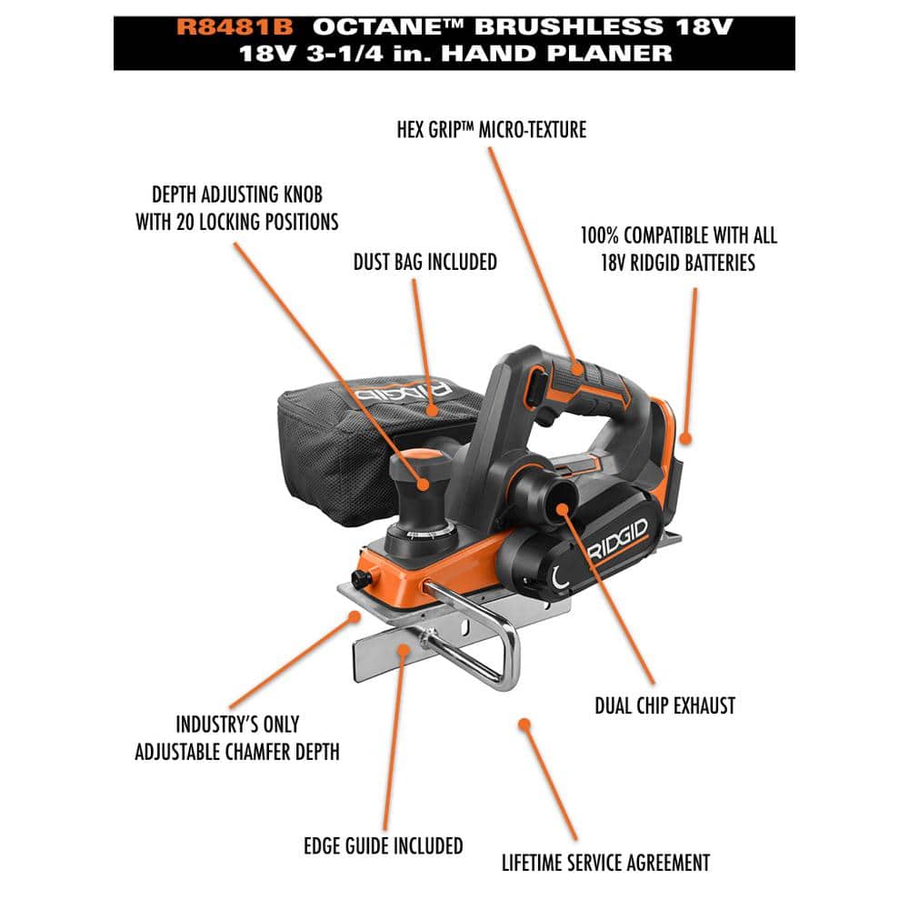 18V Brushless Cordless 3-1/4 in. Hand Planer (Tool Only) with Dust Bag - Image 4