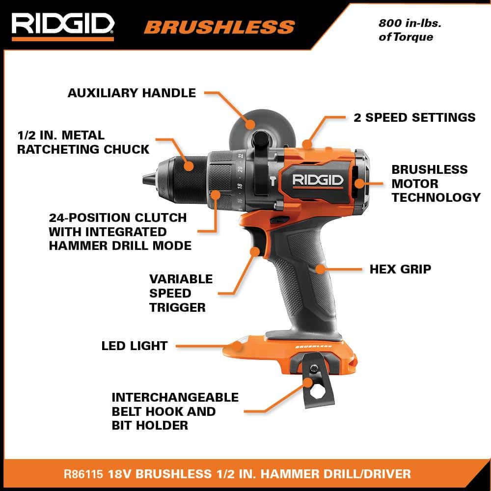 18V Brushless Cordless 1/2 in. Hammer Drill/Driver (Tool Only) - Image 3