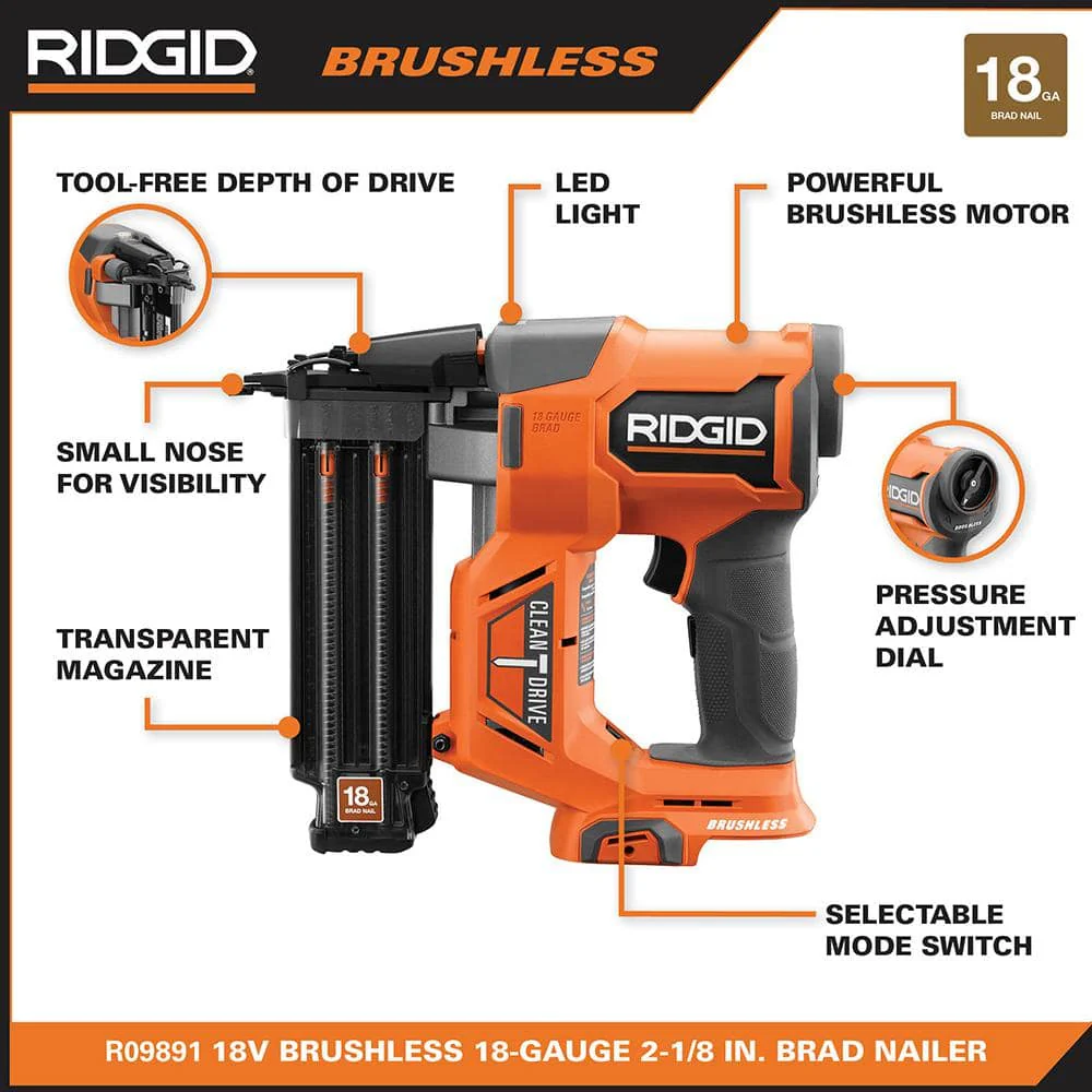 18V Brushless Cordless 18-Gauge 2-1/8 in. Brad Nailer with CLEAN DRIVE Technology with 2.0 Ah Battery and Charger - Image 2