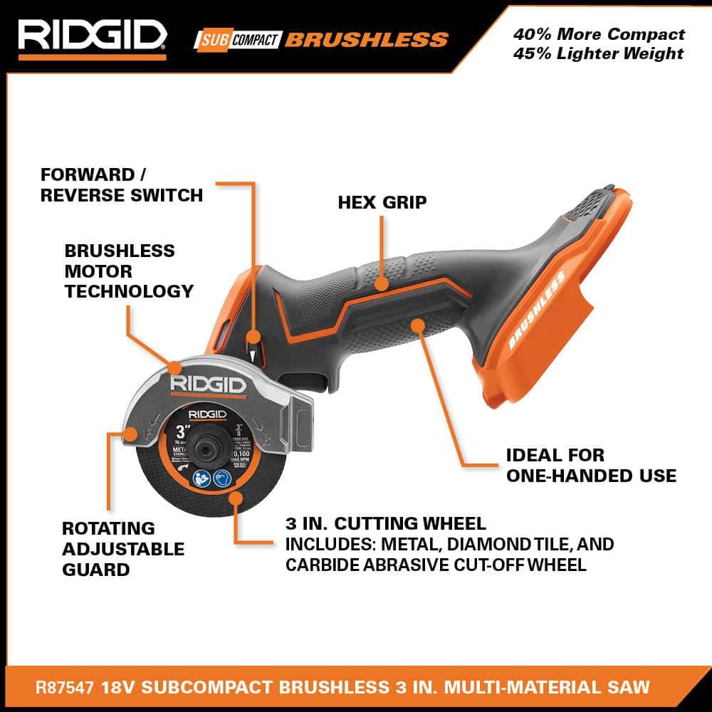 18V SubCompact Brushless Cordless 3 in. Multi-Material Saw Kit with (3) Cutting Wheels, 2.0 Ah Battery, and 18V Charger - Image 3