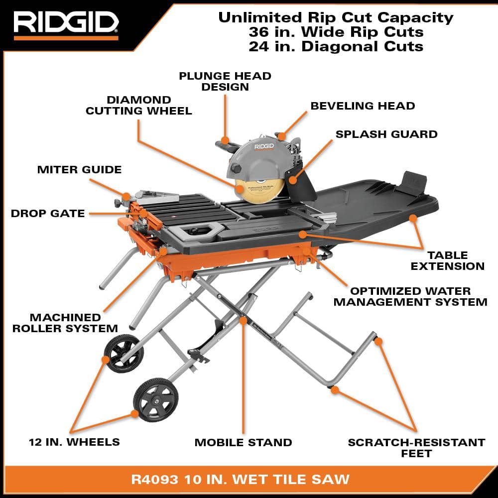 15 Amp 10 in. Wet Tile Saw with Portable Stand - Image 3