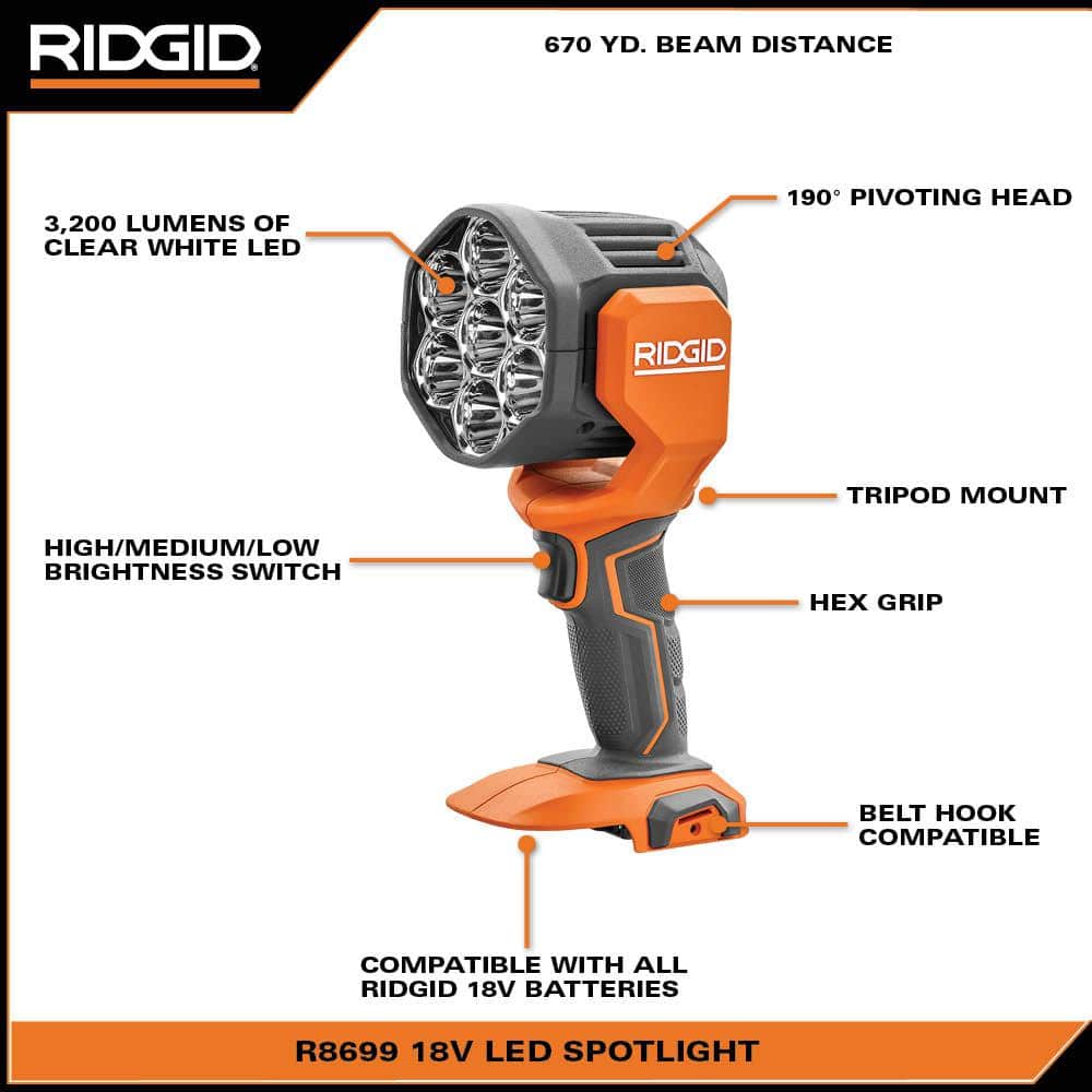 18V Cordless LED Spotlight (Tool Only) - Image 3