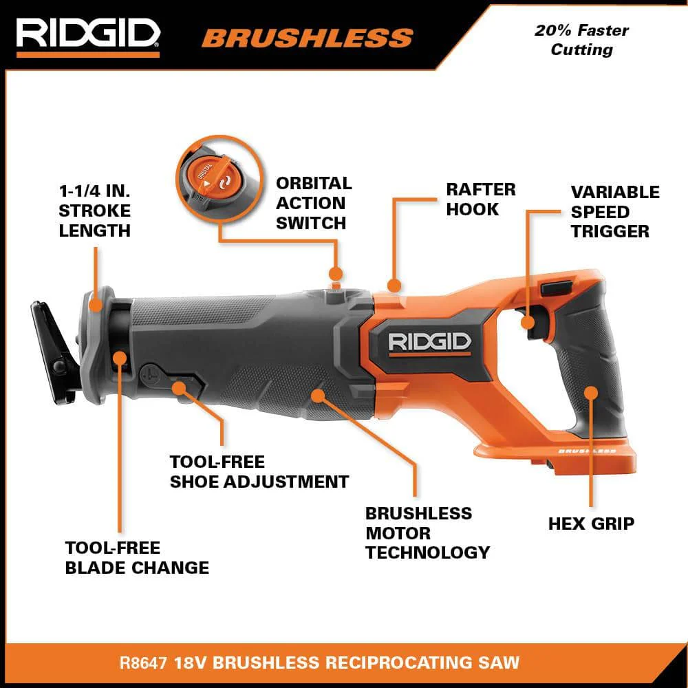 18V Brushless Cordless Reciprocating Saw Kit with (1) 4.0 Ah Battery and Charger - Image 3