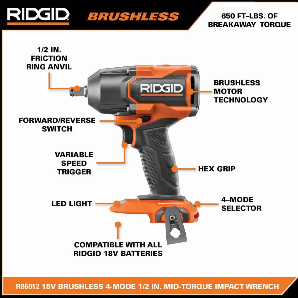 18V Brushless Cordless 1/2 in. Impact Wrench Kit with 4.0 Ah Battery and Charger - Image 3