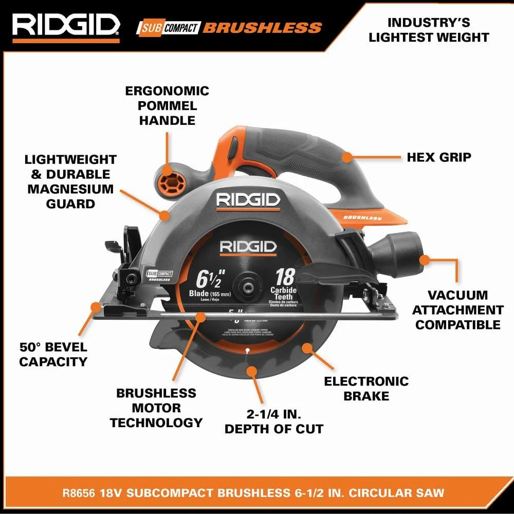 18V SubCompact Brushless Cordless 6-1/2 in. Circular Saw Kit with 4.0 Ah MAX Output Battery and Charger R8656KN - Image 3