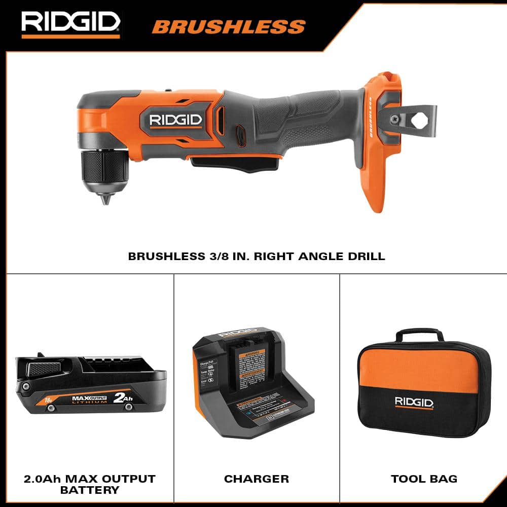 18V SubCompact Brushless Cordless 3/8 in. Right Angle Drill Kit with 2.0 Ah MAX Output Battery and Charger - Image 2