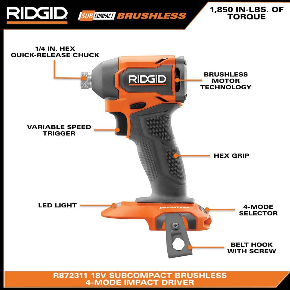 18V SubCompact Brushless Cordless Impact Driver Kit with 2.0 Ah Battery, Charger, and Tool Bag - Image 3
