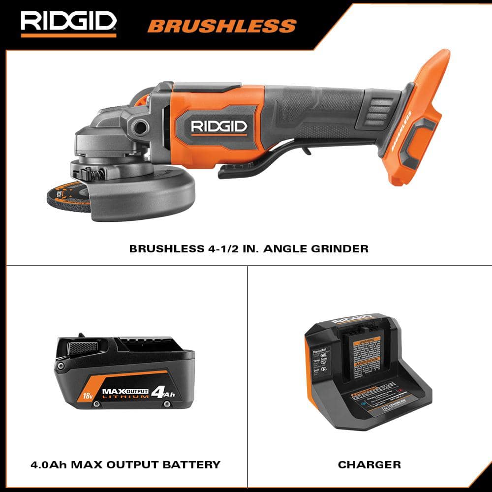 18V Brushless Cordless 4-1/2 in. Angle Grinder Kit with 4.0 Ah Battery and Charger - Image 2