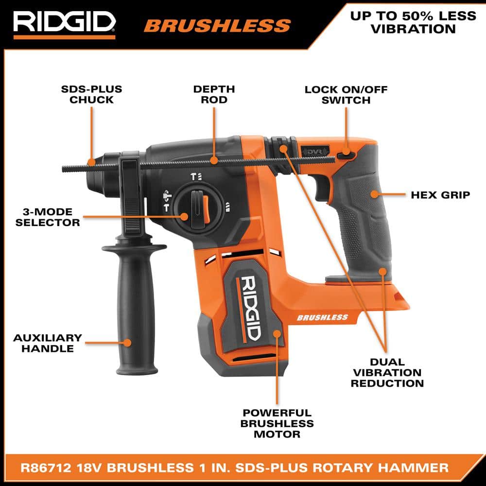 18V Brushless Cordless 1 in. SDS-Plus Rotary Hammer (Tool Only) - Image 3