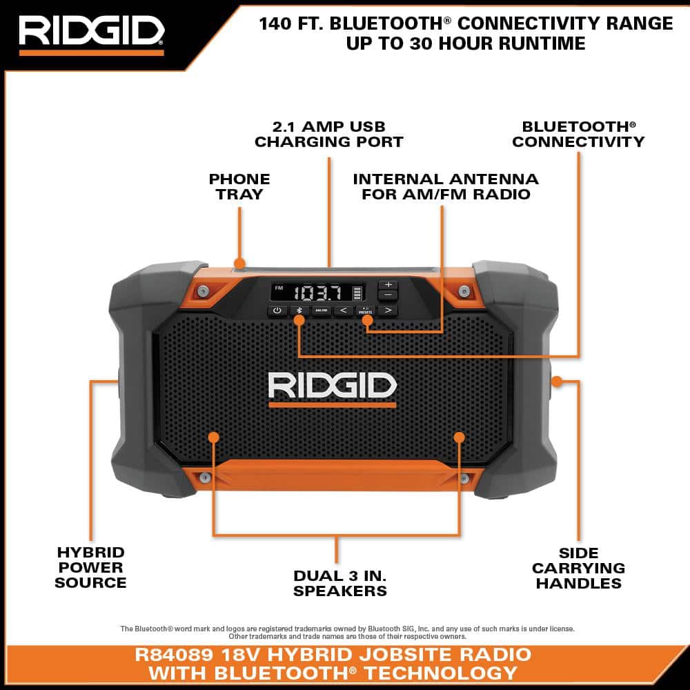 18V Hybrid Jobsite Radio with Bluetooth Technology (Tool Only) - Image 3