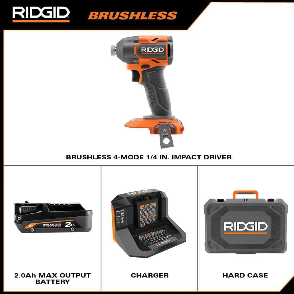 18V Brushless Cordless 4-Mode Impact Driver Kit with 2.0 Ah MAX Output Battery, Charger, and Case - Image 2