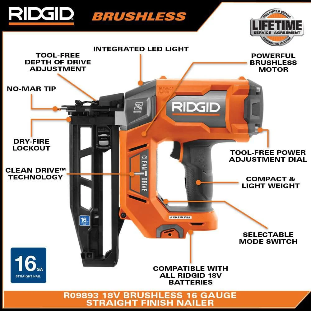 18V Brushless Cordless 16-Gauge 2-1/2 in. Straight Finish Nailer (Tool only) - Image 3