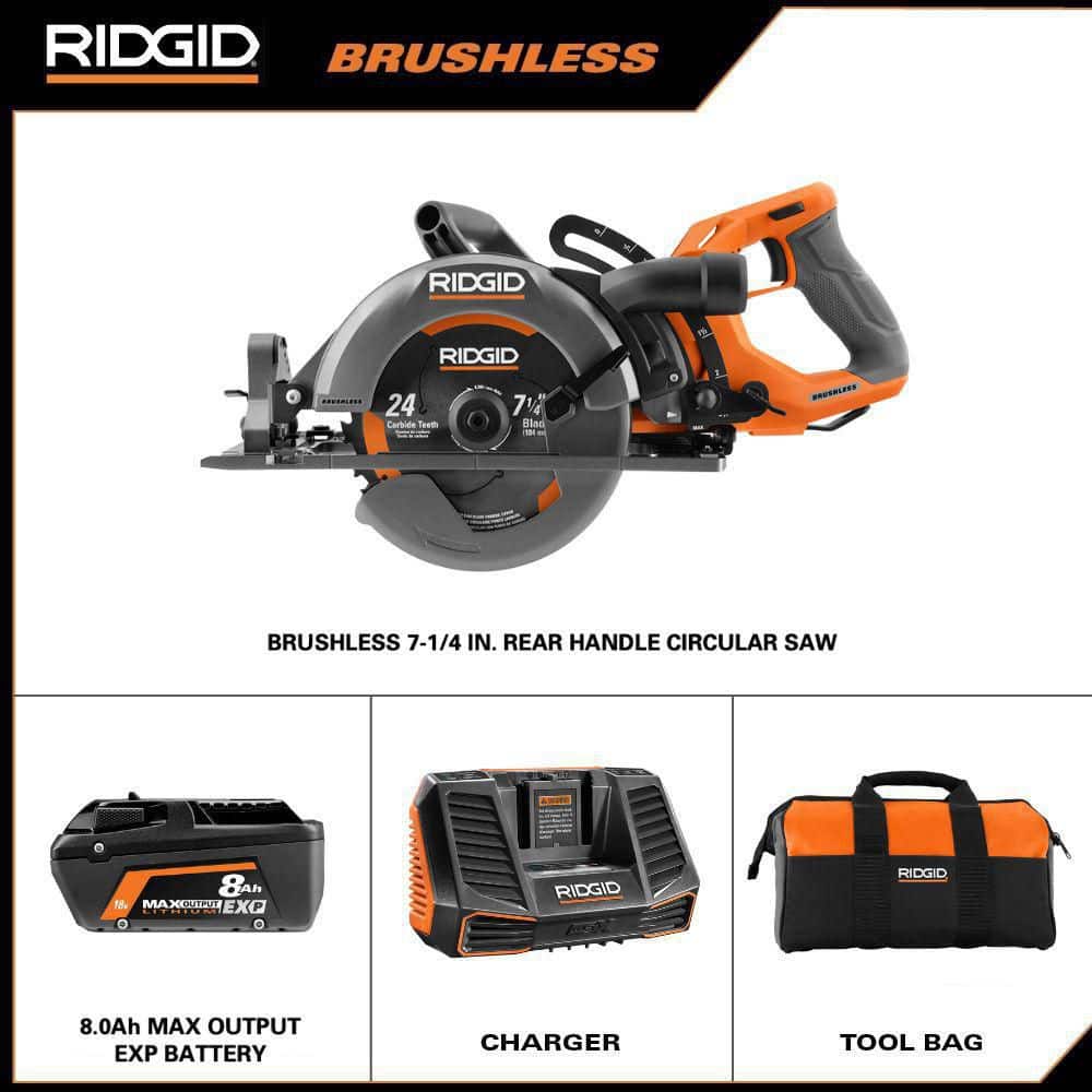18V Brushless Cordless 7-1/4 in. Rear Handle Circular Saw Kit with 8.0 Ah MAX Output Battery, 18V Charger and Bag - Image 3