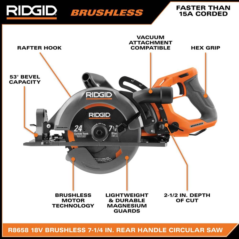18V Brushless Cordless 7-1/4 in. Rear Handle Circular Saw Kit with 8.0 Ah MAX Output Battery, 18V Charger and Bag - Image 4
