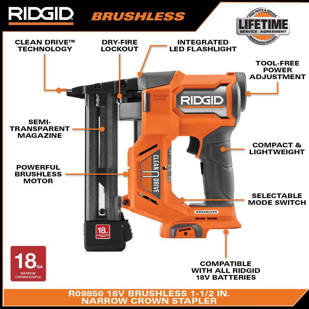 18V Brushless Cordless 18-Gauge Narrow Crown Stapler Kit with 2.0 Ah Battery and Charger - Image 3