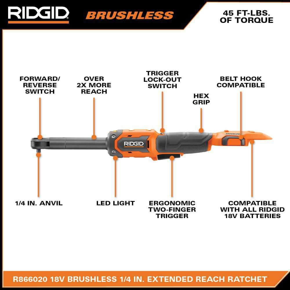 18V Brushless Cordless 1/4 in. Extended Reach Ratchet (Tool Only) - Image 3