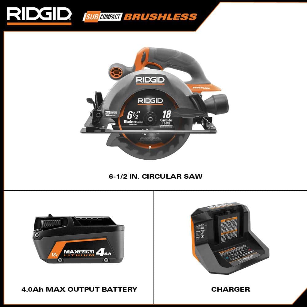 18V SubCompact Brushless Cordless 6-1/2 in. Circular Saw Kit with 4.0 Ah MAX Output Battery and Charger R8656K - Image 2