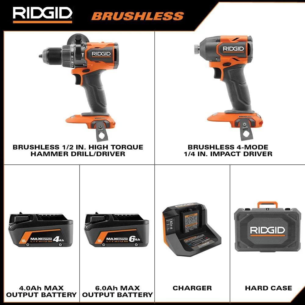 18V Brushless 2-Tool Combo Kit with 6.0 Ah and 4.0 Ah MAX Output Batteries, Charger, and Hard Case - Image 3