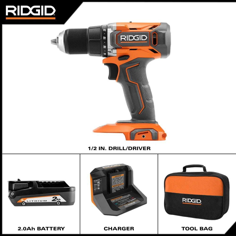 18V Cordless 1/2 in. Drill/Driver Kit with 2.0 Ah Battery and Charger - Image 2
