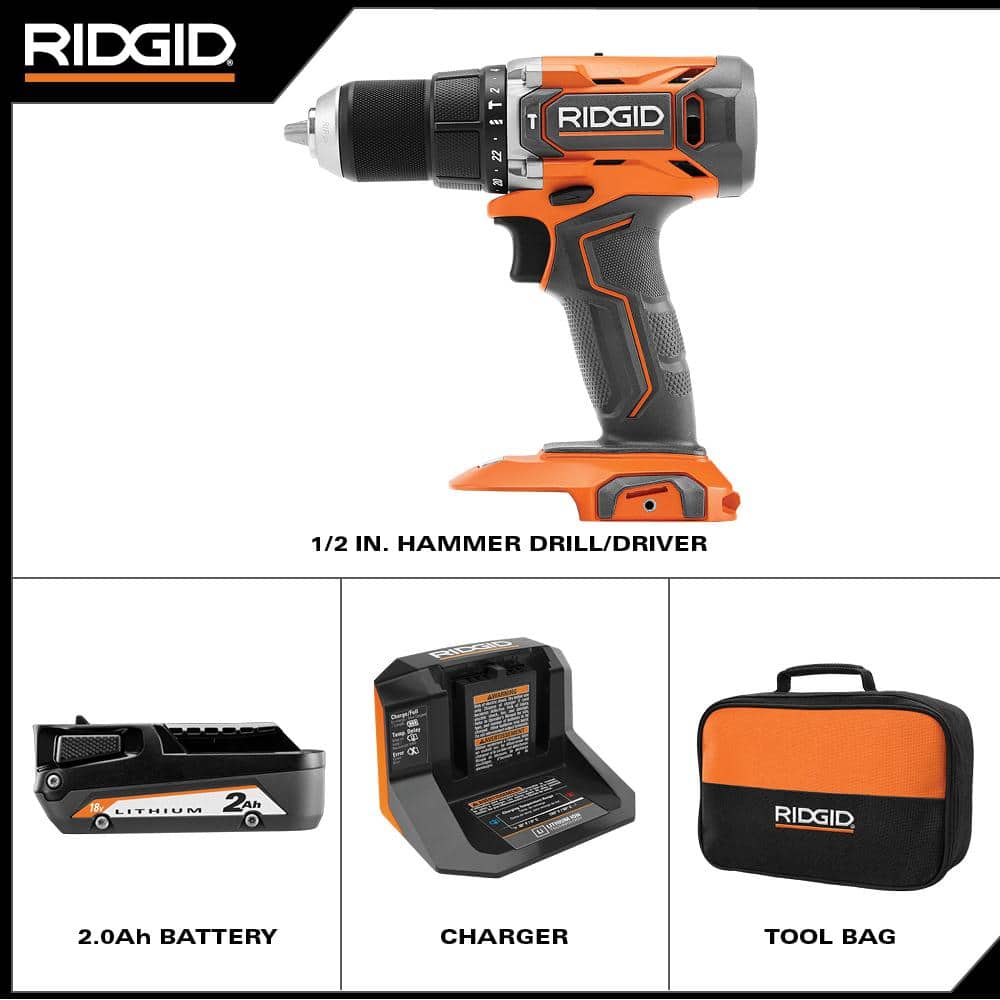 18V Cordless 1/2 in. Hammer Drill/Driver Kit with 2.0 Ah Battery and Charger - Image 2