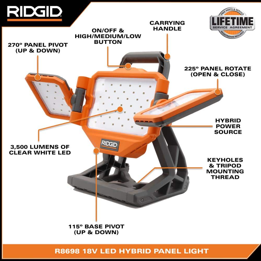 18V Hybrid Panel Light Kit with 4.0 Ah Battery and Charger - Image 3