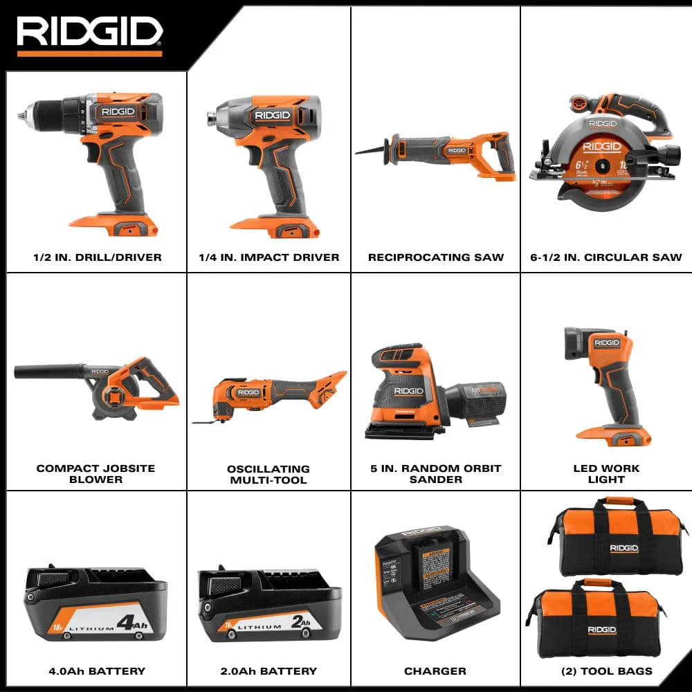 18V Cordless 8-Tool Combo Kit with 2.0 Ah Battery, 4.0 Ah Battery, and Charger - Image 3