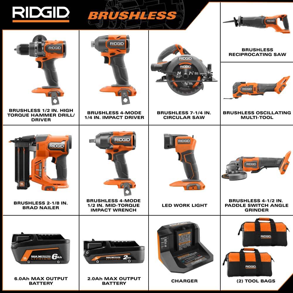 18V Brushless 9-Tool Combo Kit with 6.0 Ah and 2.0 Ah MAX Output Batteries and Charger - Image 3