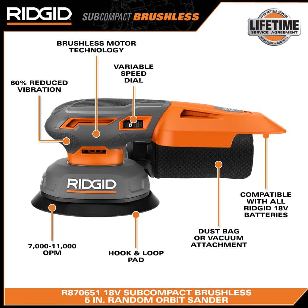 18V SubCompact Brushless Random Orbit Sander (Tool Only) - Image 3