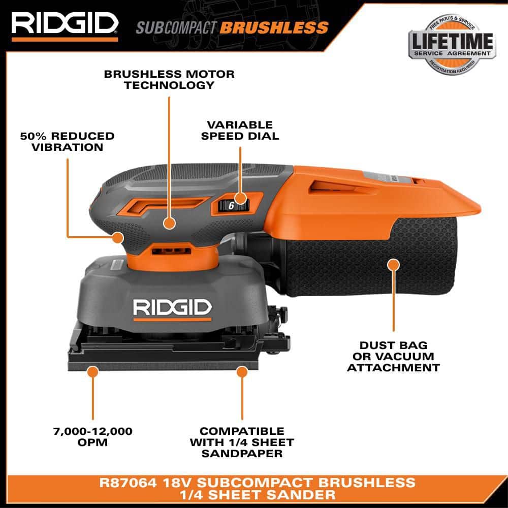 18V SubCompact Brushless Cordless 1/4 Sheet Sander (Tool Only) - Image 3