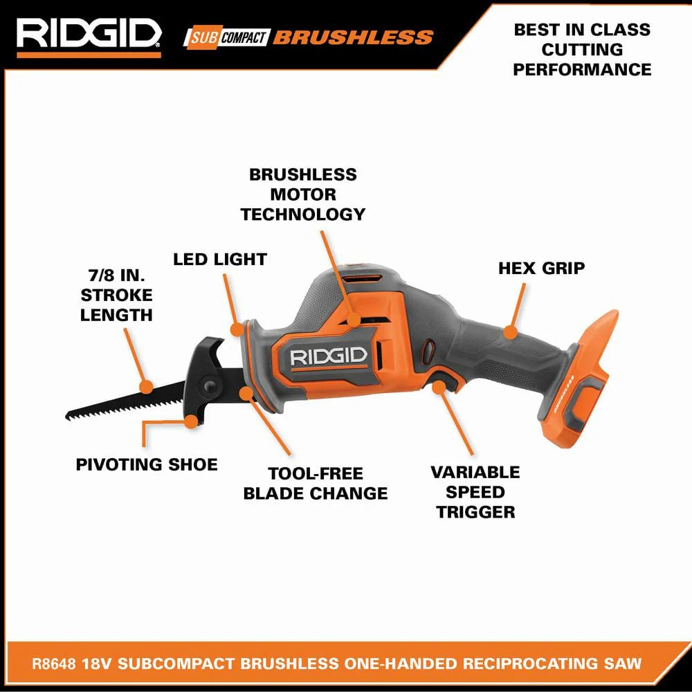18V SubCompact Brushless Cordless One-Handed Reciprocating Saw Kit with 2.0 Ah Battery and Charger - Image 3